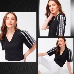 Chico's Rick Rack Trim Top, Size 2 (Large)